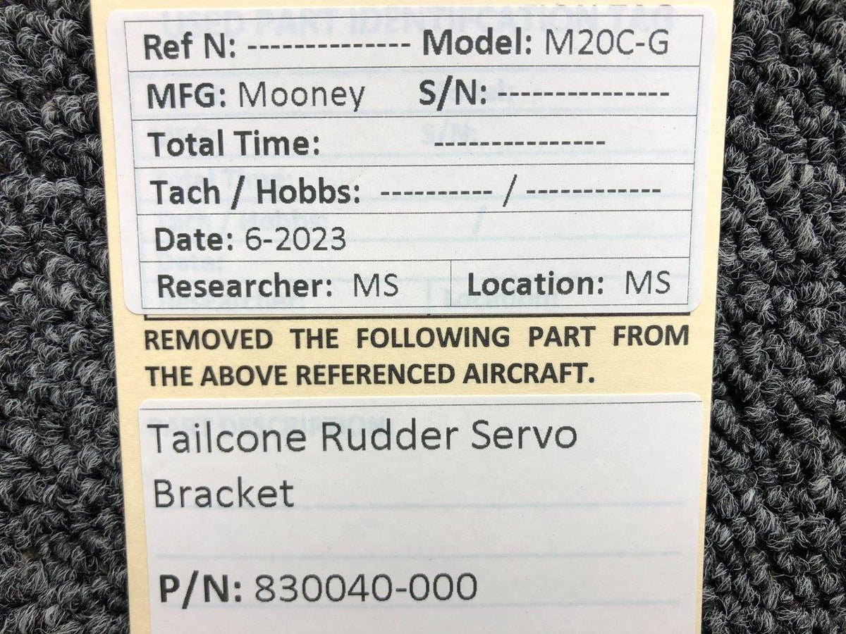 Mooney Aircraft Parts & Accessories 830040-000 Mooney M20C-G Tailcone Rudder Servo Bracket