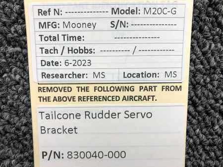 Mooney Aircraft Parts & Accessories 830040-000 Mooney M20C-G Tailcone Rudder Servo Bracket