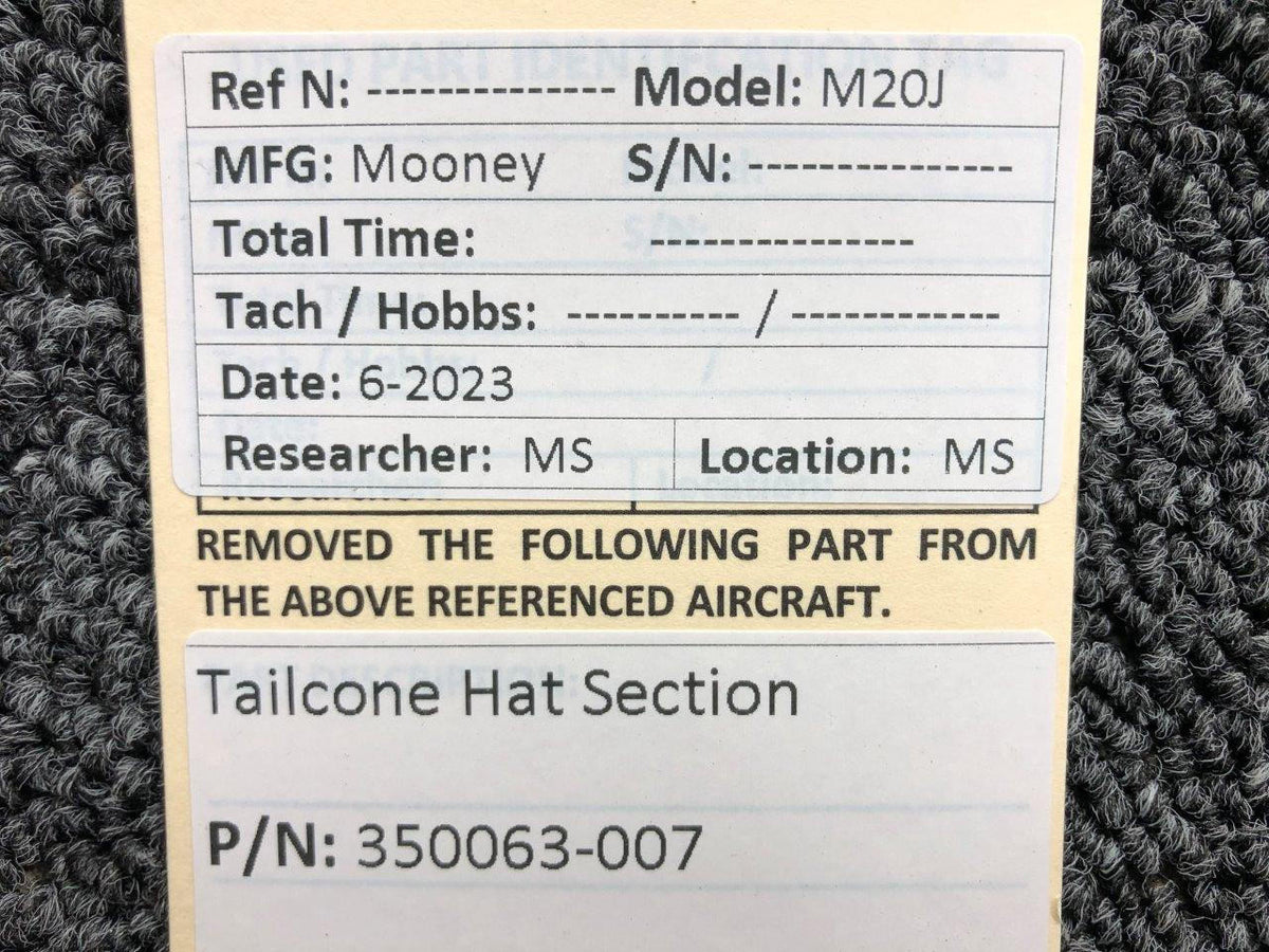 Mooney Aircraft Parts & Accessories 350063-007 Mooney M20J Tailcone Hat Section