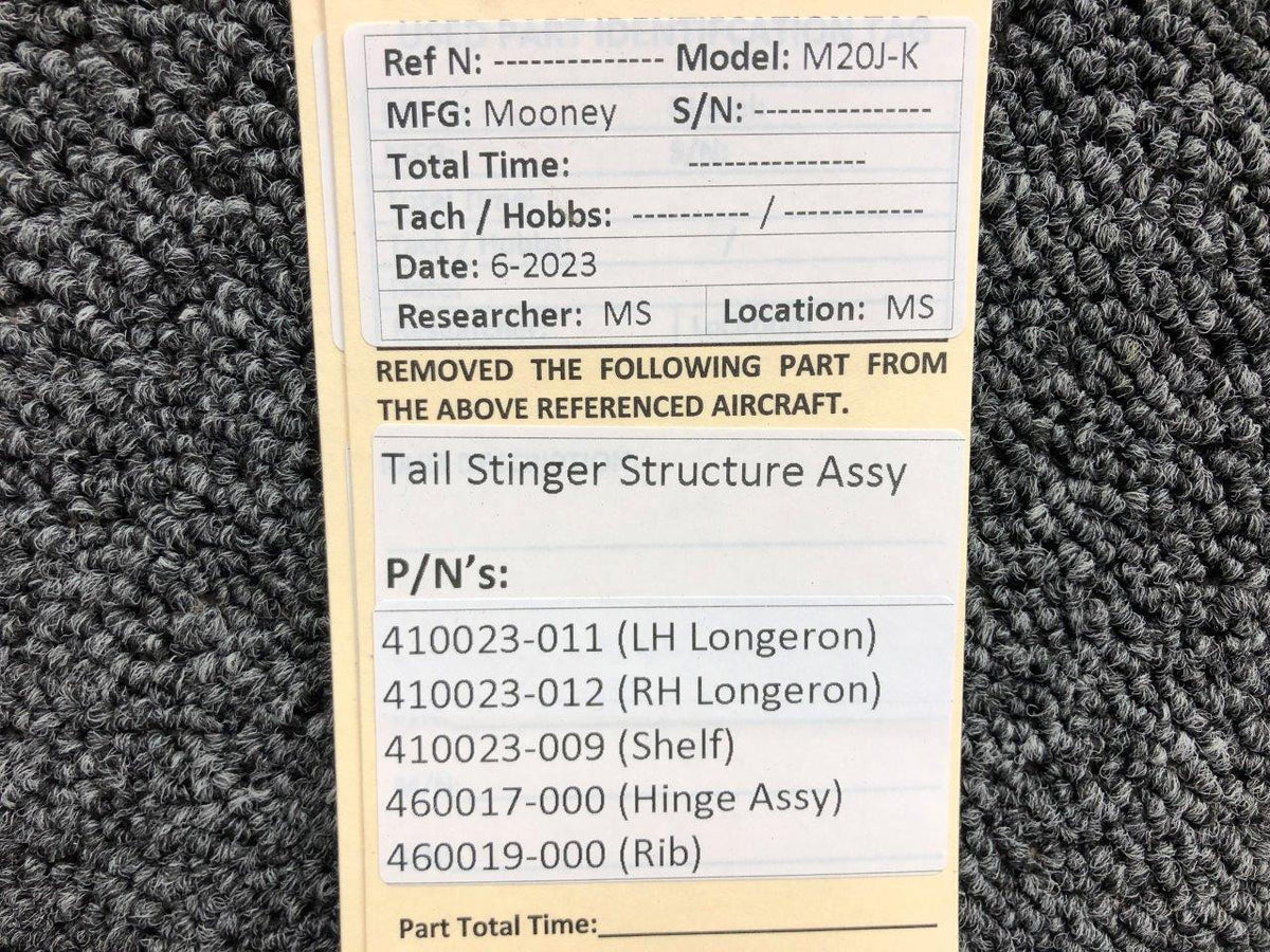 Mooney Aircraft Parts & Accessories 410023-011, 410023-012 Mooney M20J-K Tail Stringer Structure Assembly