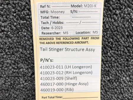 Mooney Aircraft Parts & Accessories 410023-011, 410023-012 Mooney M20J-K Tail Stringer Structure Assembly