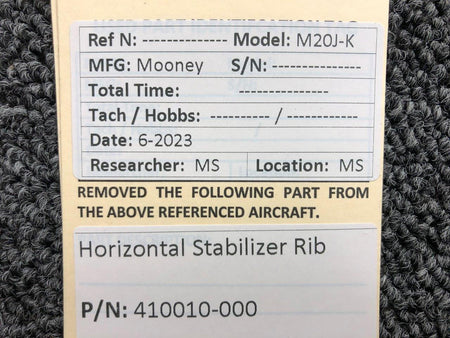 Mooney Aircraft Parts & Accessories 410010-000 Mooney M20J-K Horizontal Stabilizer Rib