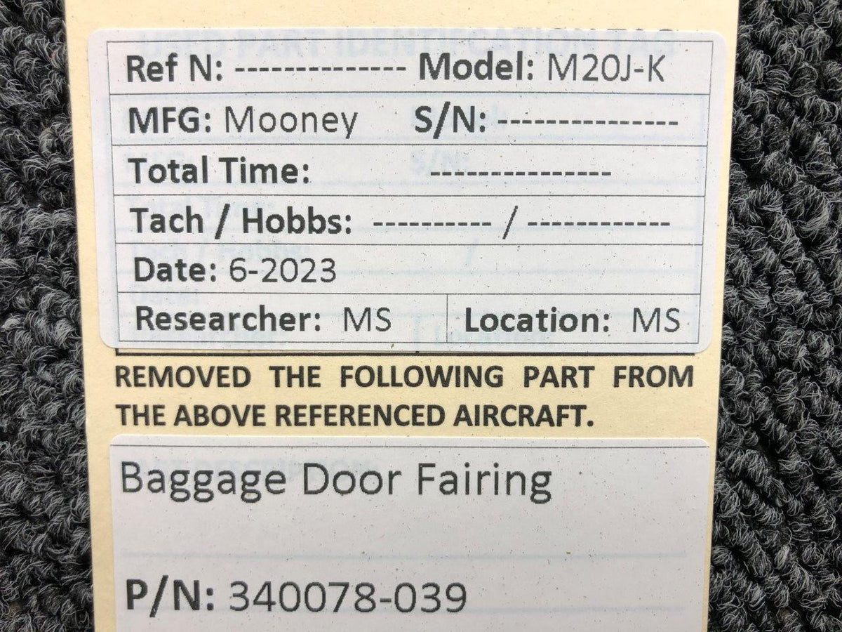 Mooney Aircraft Parts & Accessories 340078-039 Mooney M20J-K Baggage Door Fairing