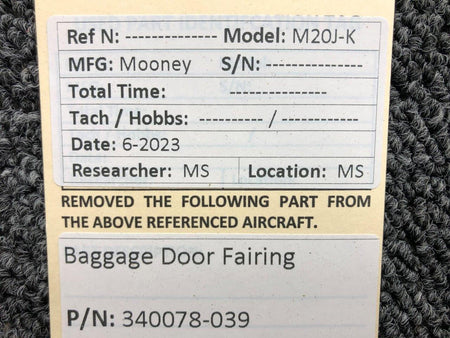 Mooney Aircraft Parts & Accessories 340078-039 Mooney M20J-K Baggage Door Fairing