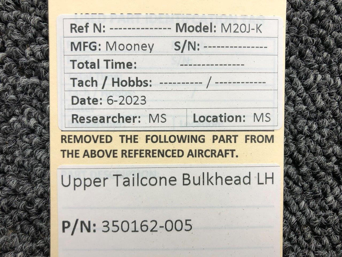Mooney Aircraft Parts & Accessories 350162-005 Mooney M20J-K Upper Tailcone Bulkhead LH