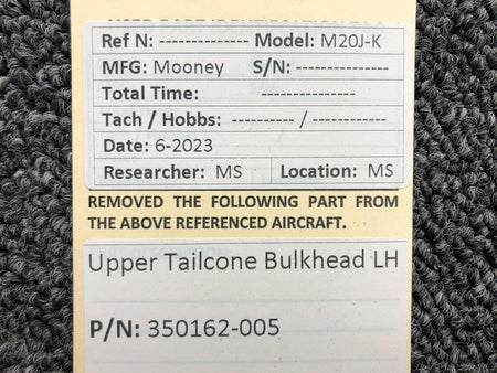 Mooney Aircraft Parts & Accessories 350162-005 Mooney M20J-K Upper Tailcone Bulkhead LH