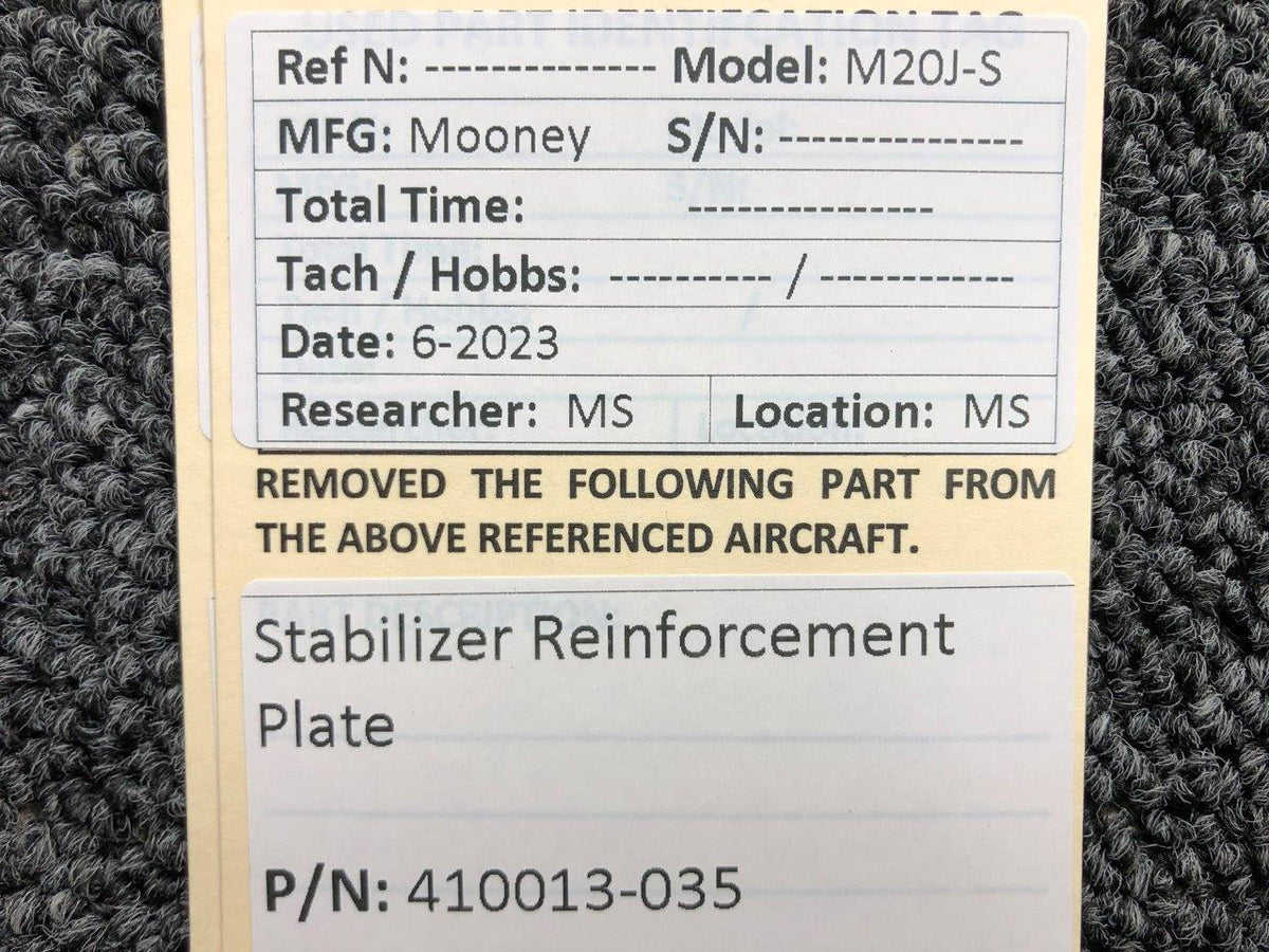 Mooney Aircraft Parts & Accessories 410013-035 Mooney M20J-S Stabilizer Reinforcement Plate