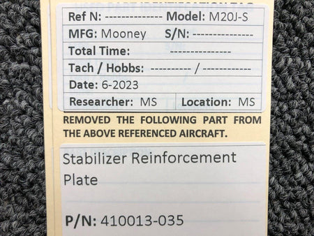 Mooney Aircraft Parts & Accessories 410013-035 Mooney M20J-S Stabilizer Reinforcement Plate