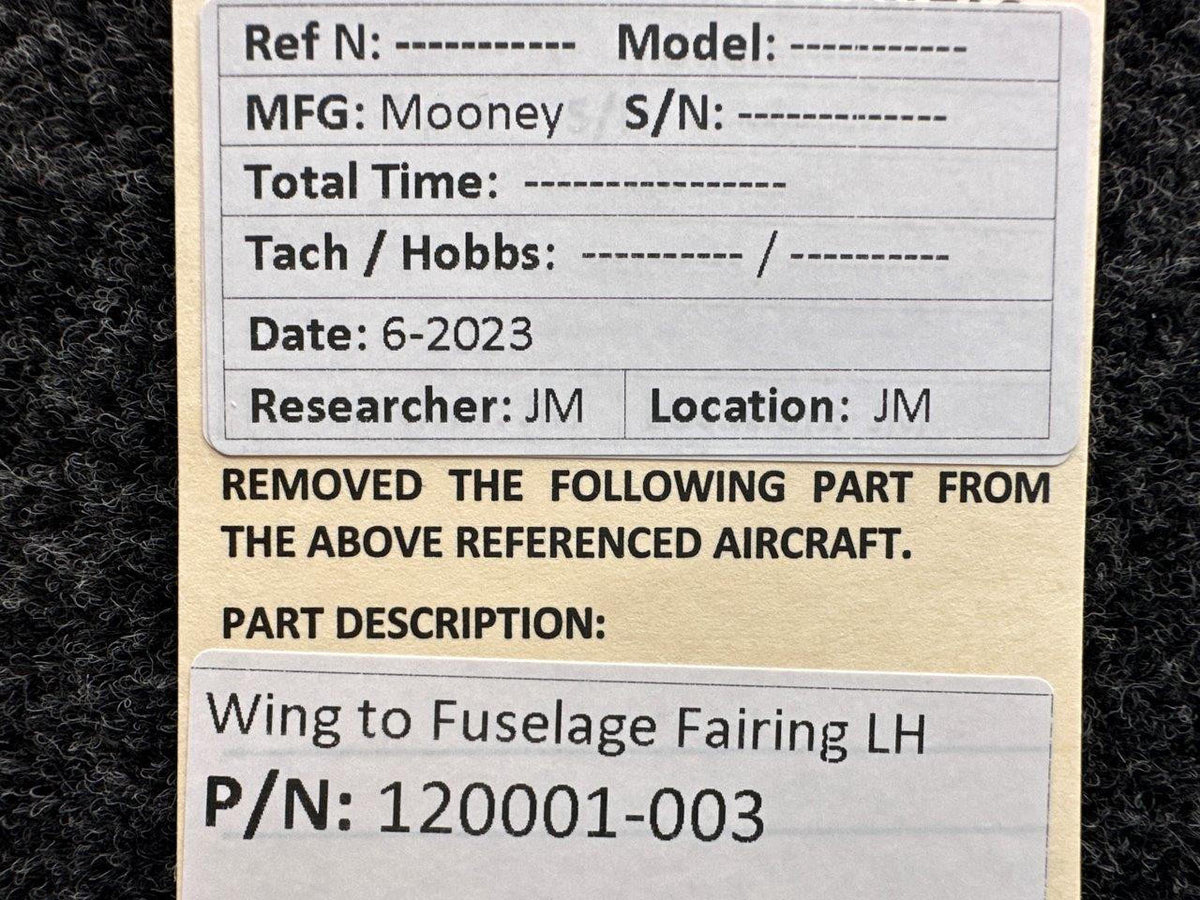 Mooney Aircraft Parts & Accessories 120001-003 Mooney Wing to Fuselage Fairing LH