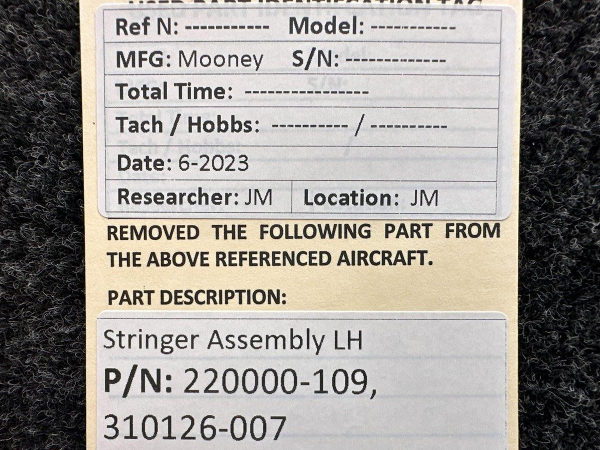 Mooney Aircraft Parts & Accessories 220000-109, 310126-007 Mooney Stringer Assembly LH