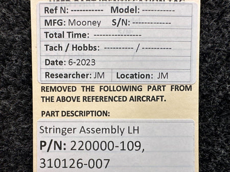 Mooney Aircraft Parts & Accessories 220000-109, 310126-007 Mooney Stringer Assembly LH