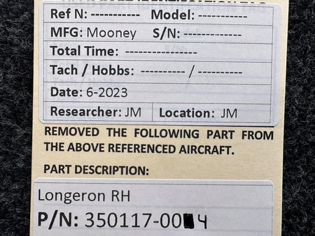 Mooney Aircraft Parts & Accessories 350117-004 Mooney Longeron RH