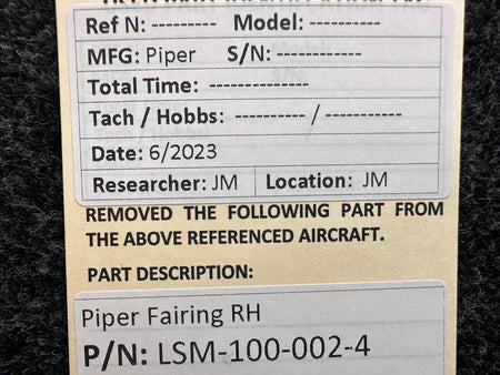 Piper Aircraft Parts LSM-100-002-4 Piper Fairing RH