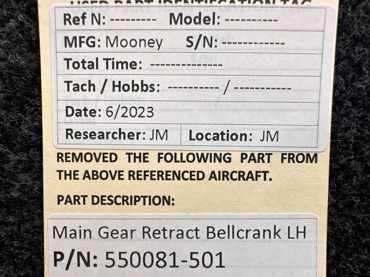 Mooney Aircraft Parts & Accessories 550081-501 Mooney Main Gear Retract Bellcrank LH