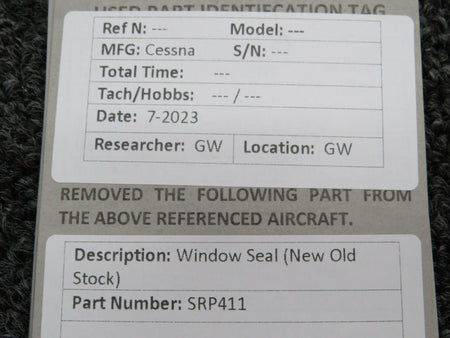 Cessna Aircraft Parts SRP411 Cessna Window Seal (New Old Stock)