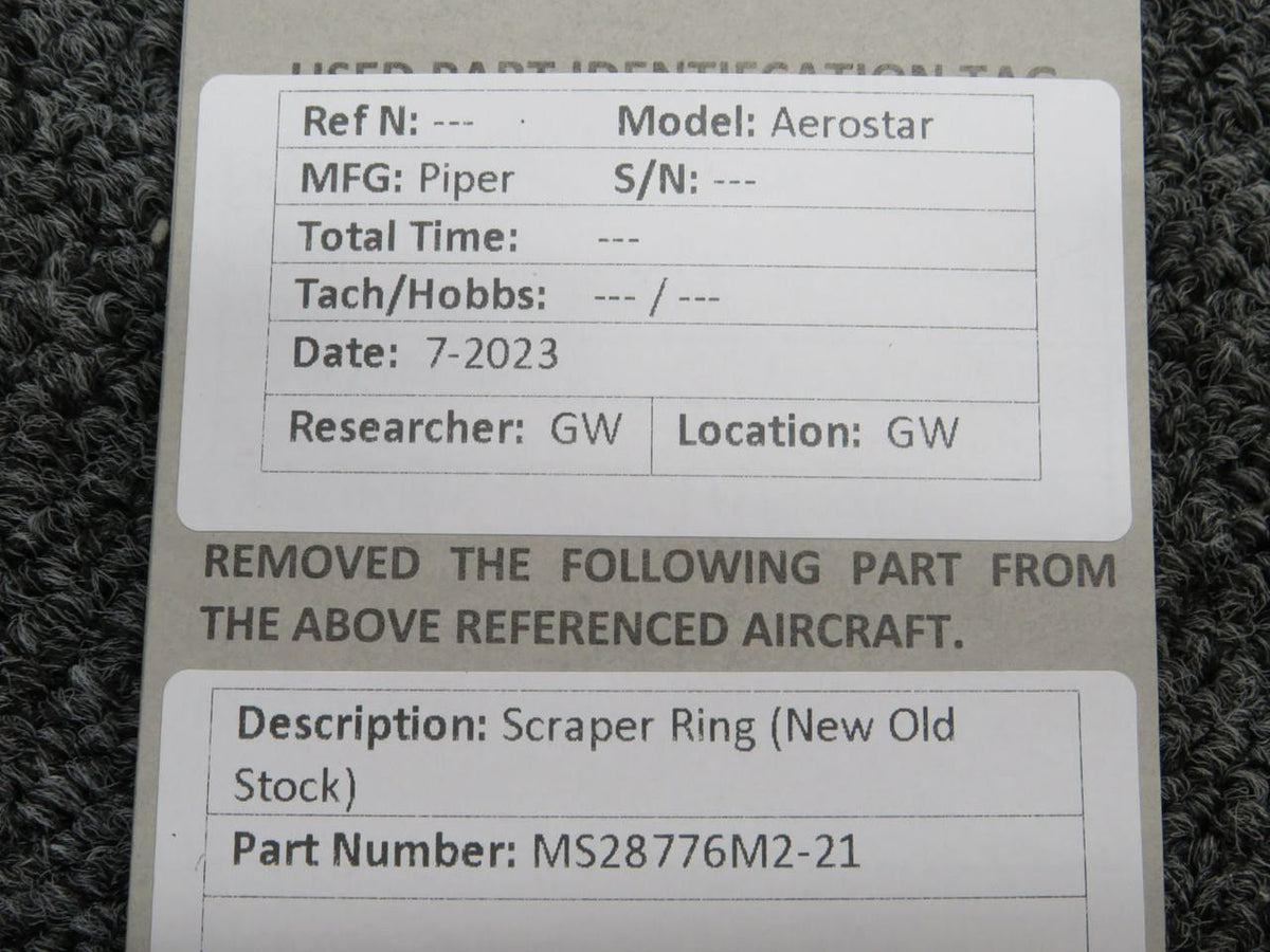 Piper Aircraft Parts MS28776M2-21 Piper Aerostar Scraper Ring (New Old Stock)