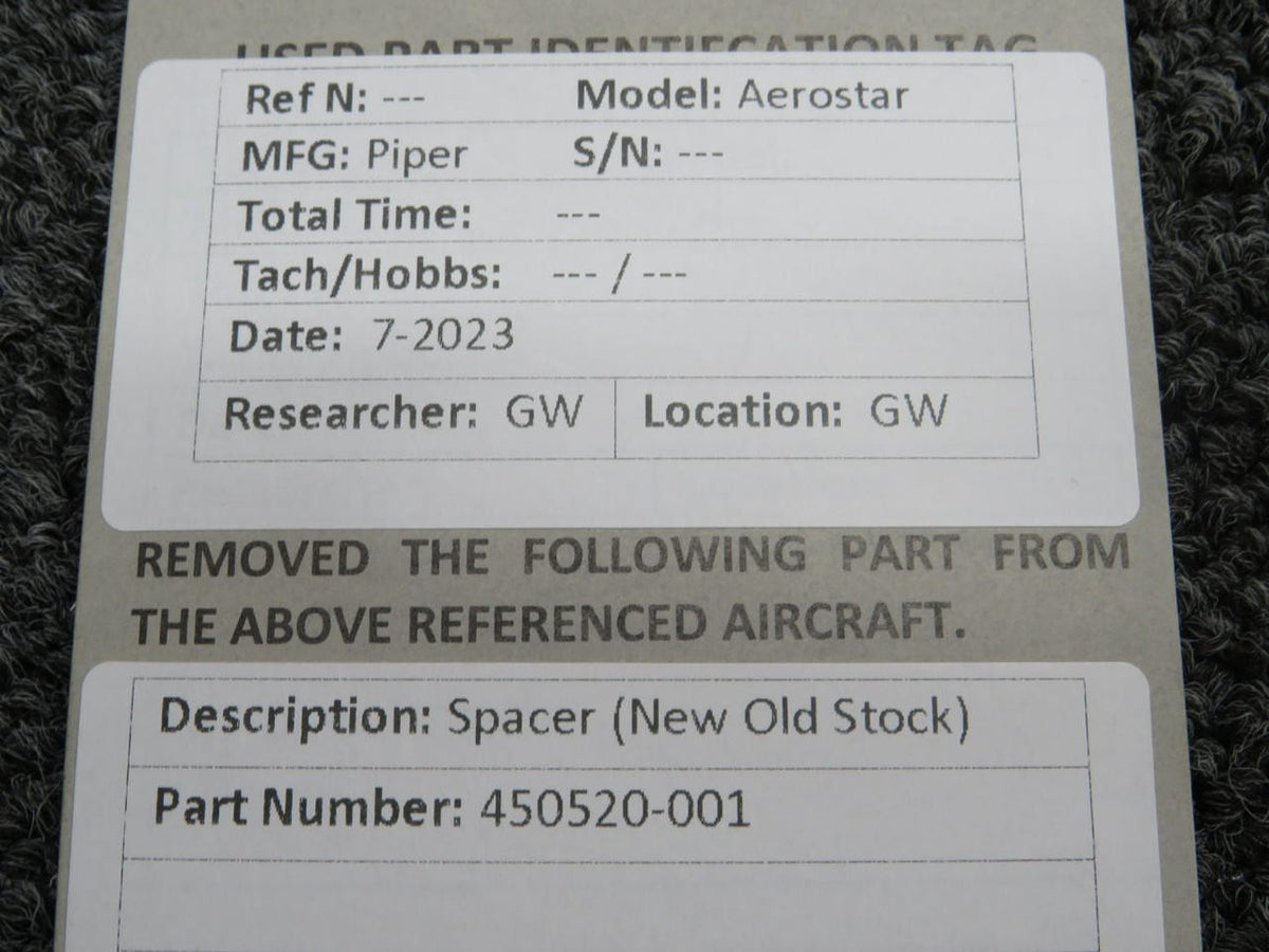 Piper Aircraft Parts 450520-001 Piper Aerostar Spacer (New Old Stock)