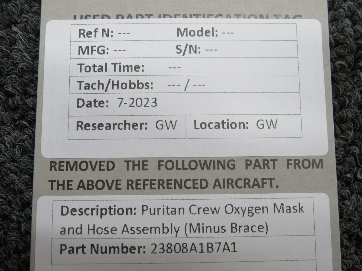 Puritan 23808A1B7A1 Puritan Crew Oxygen Mask and Hose Assembly (Minus Brace)