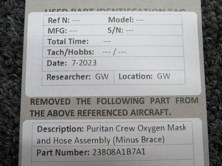 Puritan 23808A1B7A1 Puritan Crew Oxygen Mask and Hose Assembly (Minus Brace)