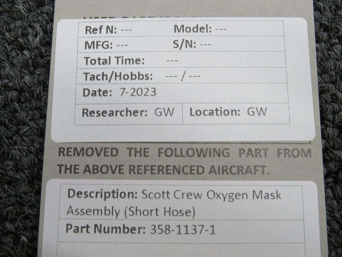 scott 358-1137-1 Scott Crew Oxygen Mask Assembly (Short Hose)