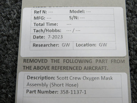 scott 358-1137-1 Scott Crew Oxygen Mask Assembly (Short Hose)