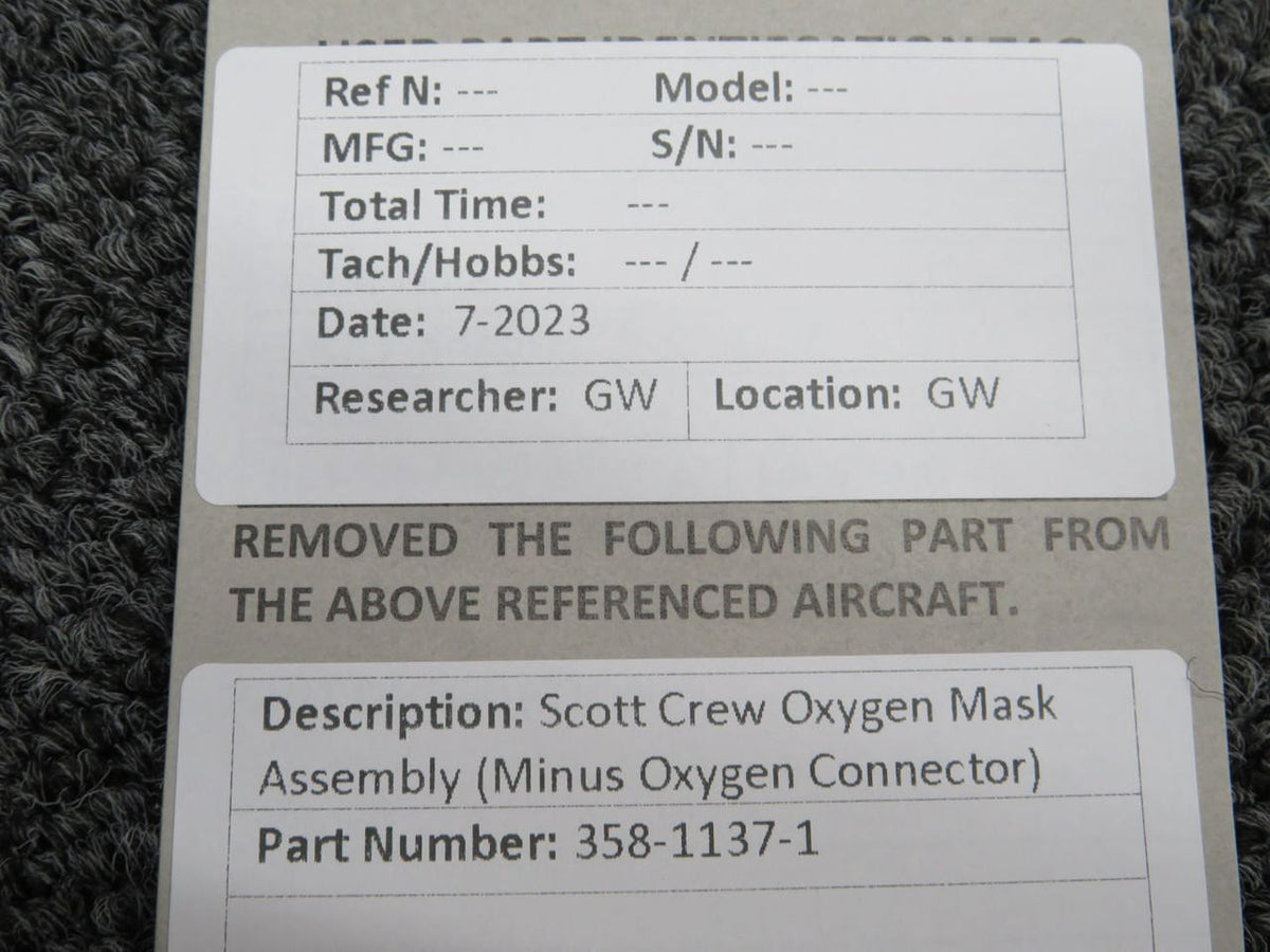 scott 358-1137-1 Scott Crew Oxygen Mask Assembly (Minus Oxygen Connector)