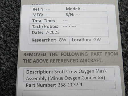 scott 358-1137-1 Scott Crew Oxygen Mask Assembly (Minus Oxygen Connector)