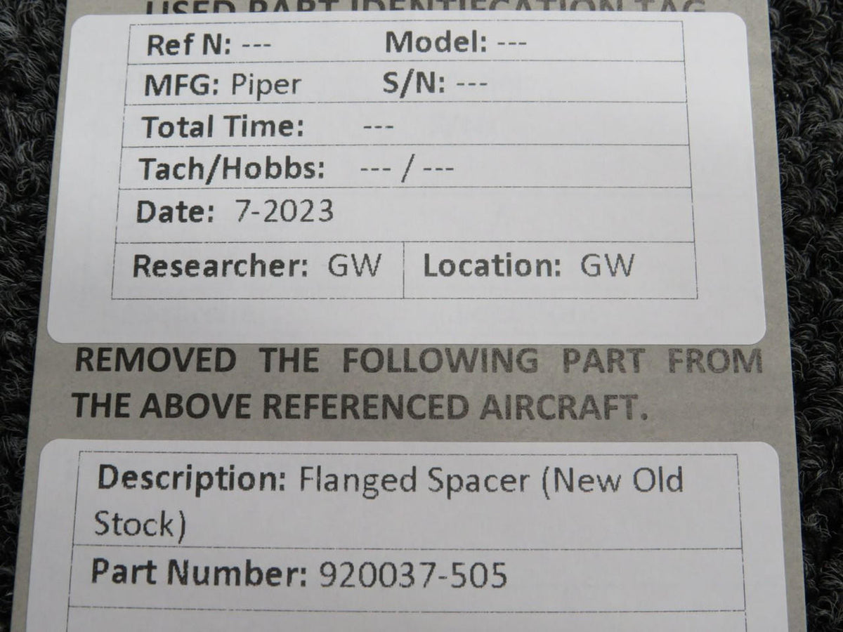 Piper Aircraft Parts 920037-505 Piper Flanged Spacer (New Old Stock)