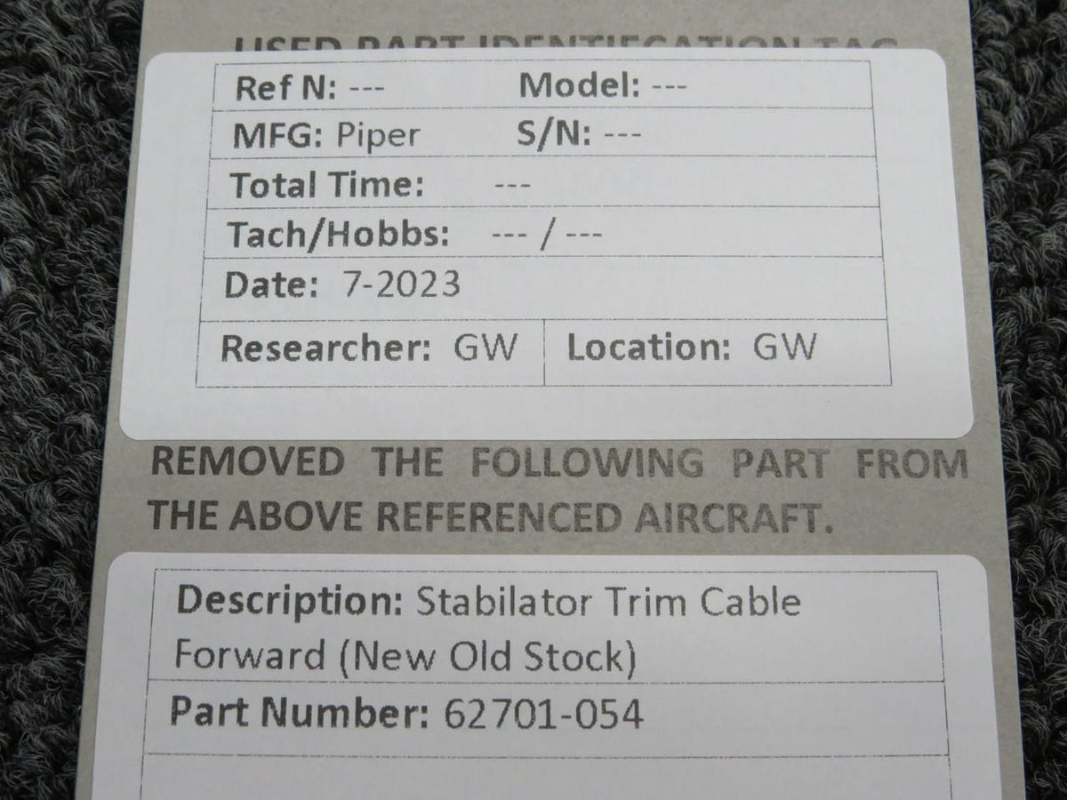 Piper Aircraft Parts 62701-054 Piper Stabilator Trim Cable Forward (New Old Stock)