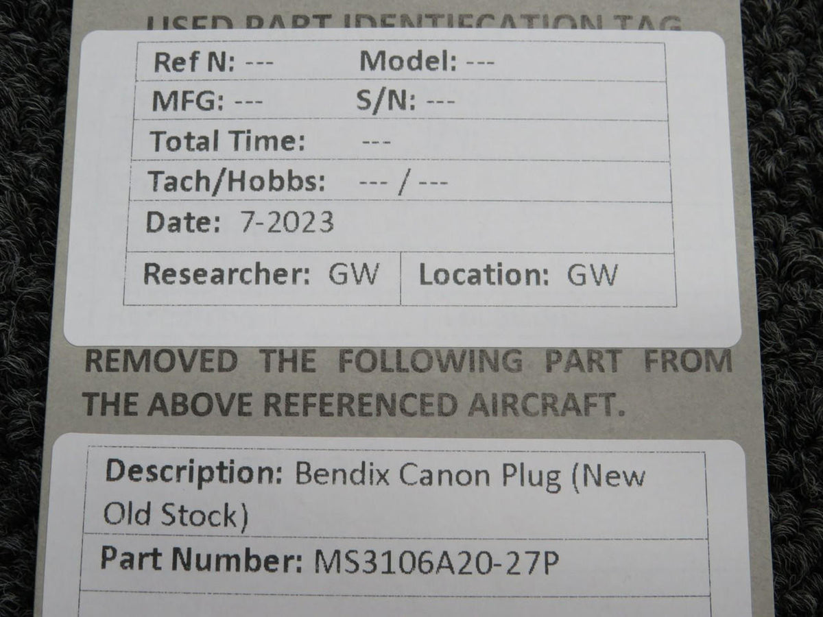 Bendix Aviation MS3106A20-27P Bendix Canon Plug (New Old Stock)
