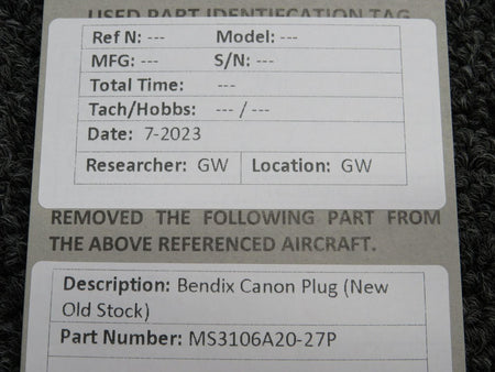 Bendix Aviation MS3106A20-27P Bendix Canon Plug (New Old Stock)