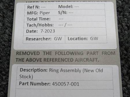 Piper Aircraft Parts 450057-001 Piper Ring Assembly (New Old Stock)