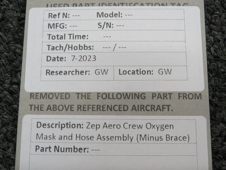 Zep Aero Crew Oxygen Mask and Hose Assembly (Minus Brace)