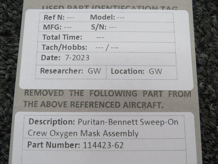 Puritan 114423-62 Puritan-Bennett Sweep-On Crew Oxygen Mask Assembly