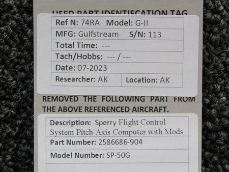 Sperry 2586686-904 Sperry SP-50G Flight Control System Pitch Axis Computer with Mods