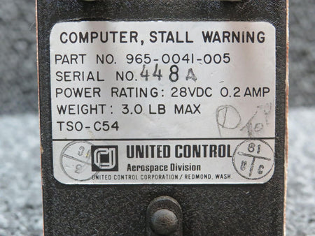 United Instruments 965-0041-005 United Control Stall Warning Computer (Volts: 28)