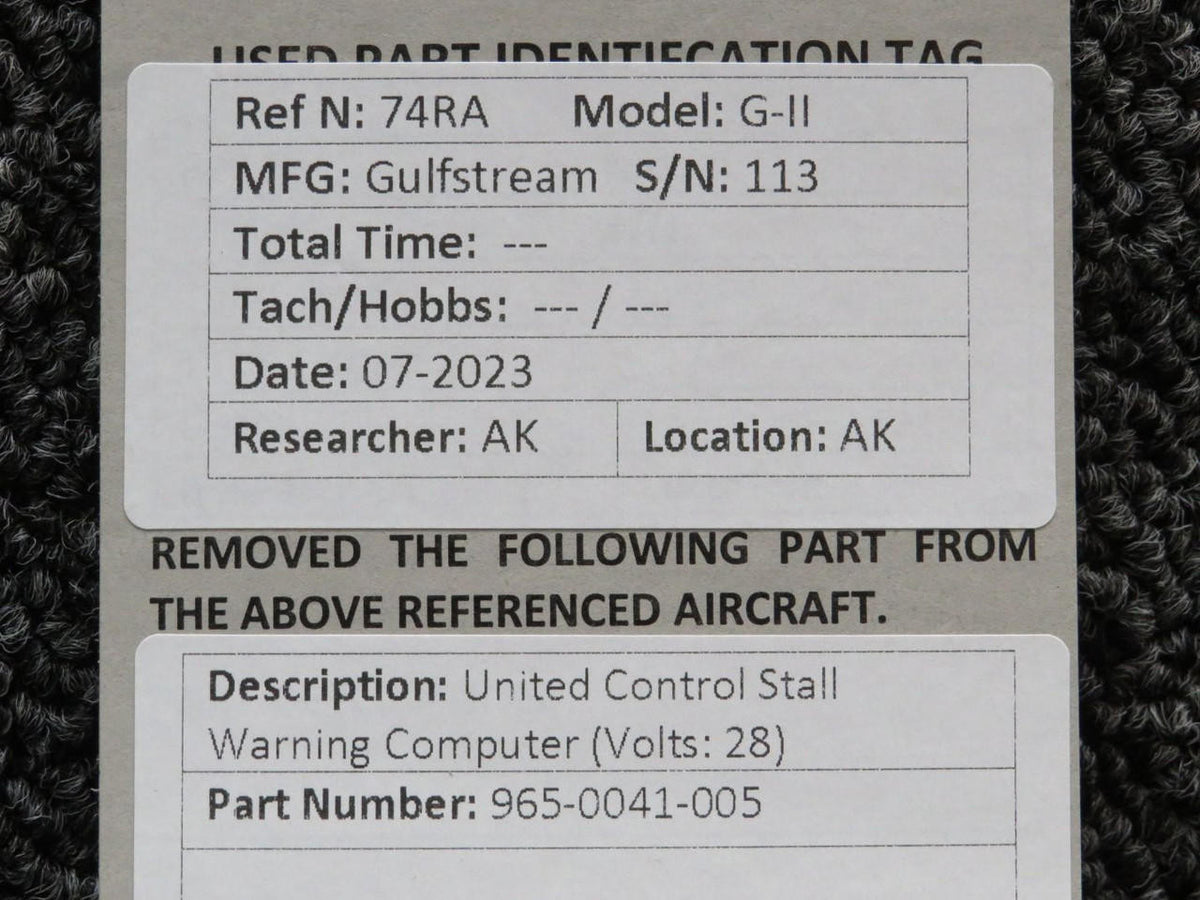 United Instruments 965-0041-005 United Control Stall Warning Computer (Volts: 28)