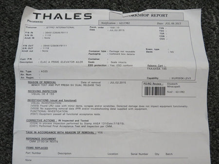 Thales 3945123506 Thales Elevator Aileron Computer with 8130-3 (Inspected)