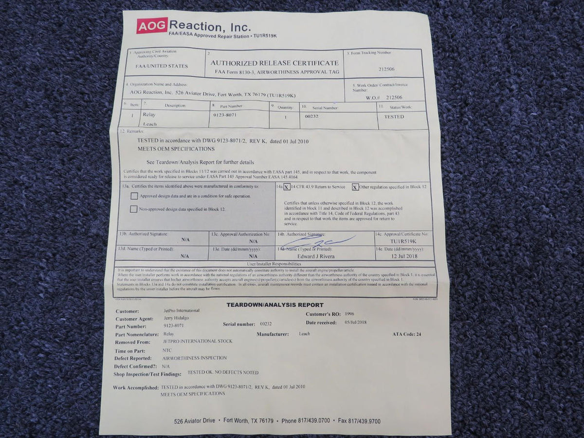 Leach Corp 9123-8071 Leach Relay with 8130-3 (Tested) (AMPS: 25)