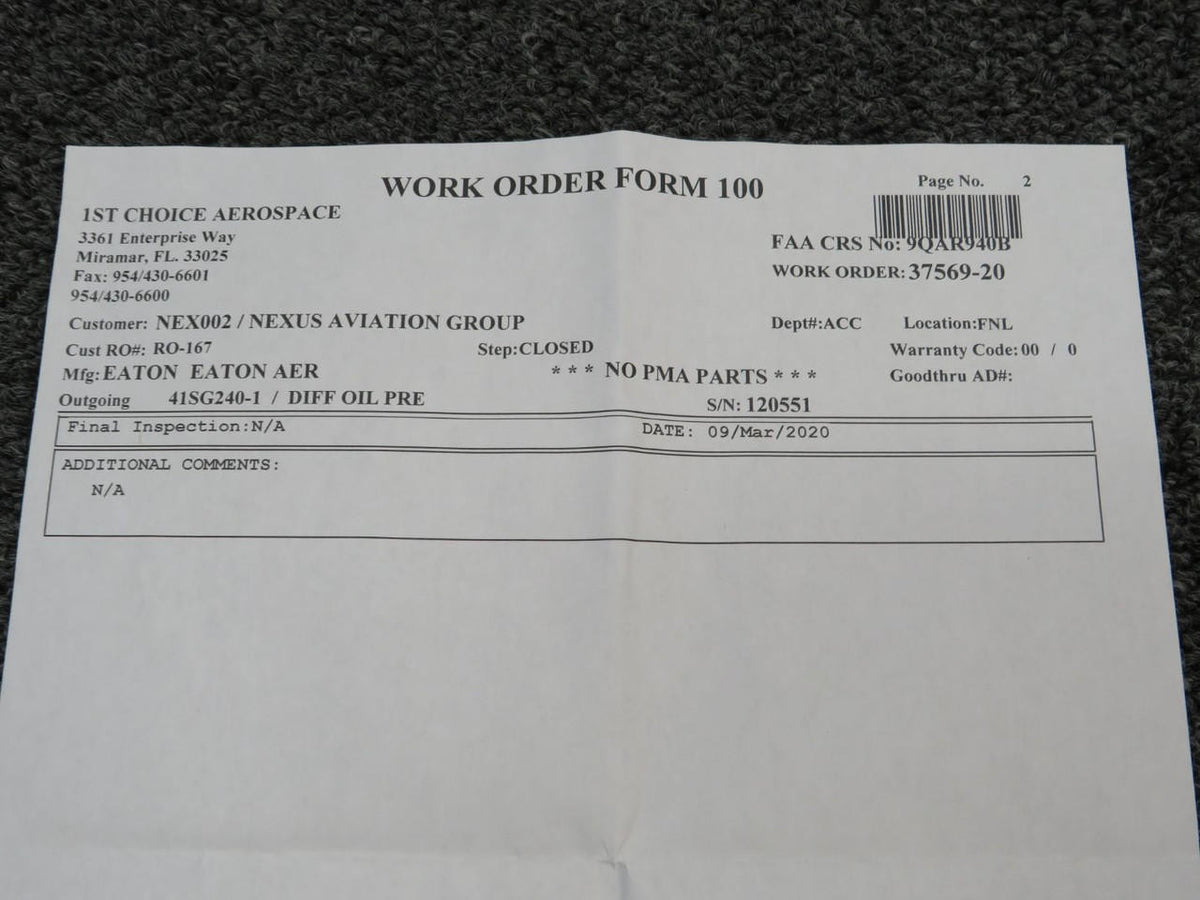 Eaton 41SG240-1 Eaton Differential Pressure Transducer (Core)