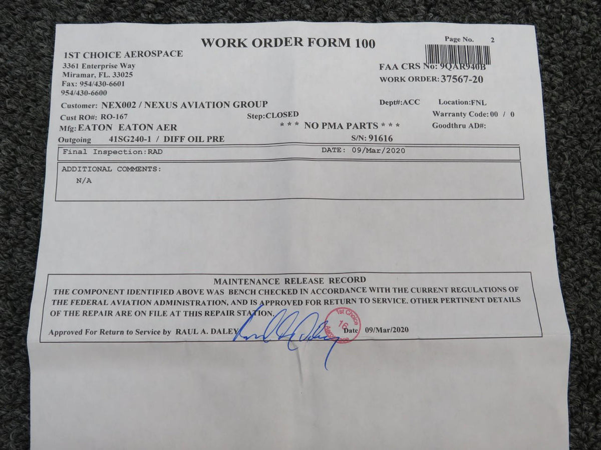 Eaton 41SG240-1 Eaton Differential Pressure Transducer With 8130-3 (Tested)