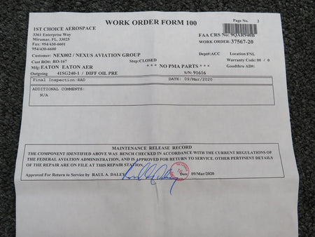 Eaton 41SG240-1 Eaton Differential Pressure Transducer With 8130-3 (Tested)