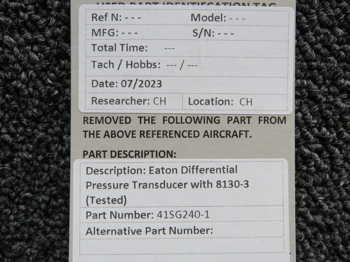 Eaton 41SG240-1 Eaton Differential Pressure Transducer With 8130-3 (Tested)