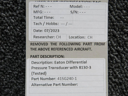 Eaton 41SG240-1 Eaton Differential Pressure Transducer With 8130-3 (Tested)