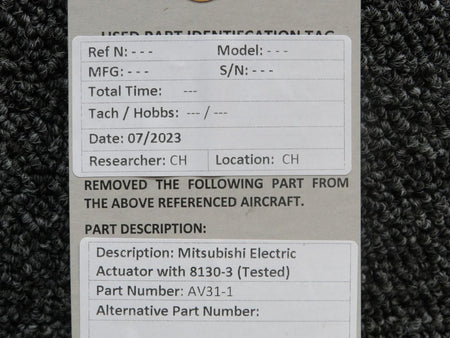 Mitsubishi AV31-1 Mitsubishi Electric Actuator With 8130-3 (Tested)