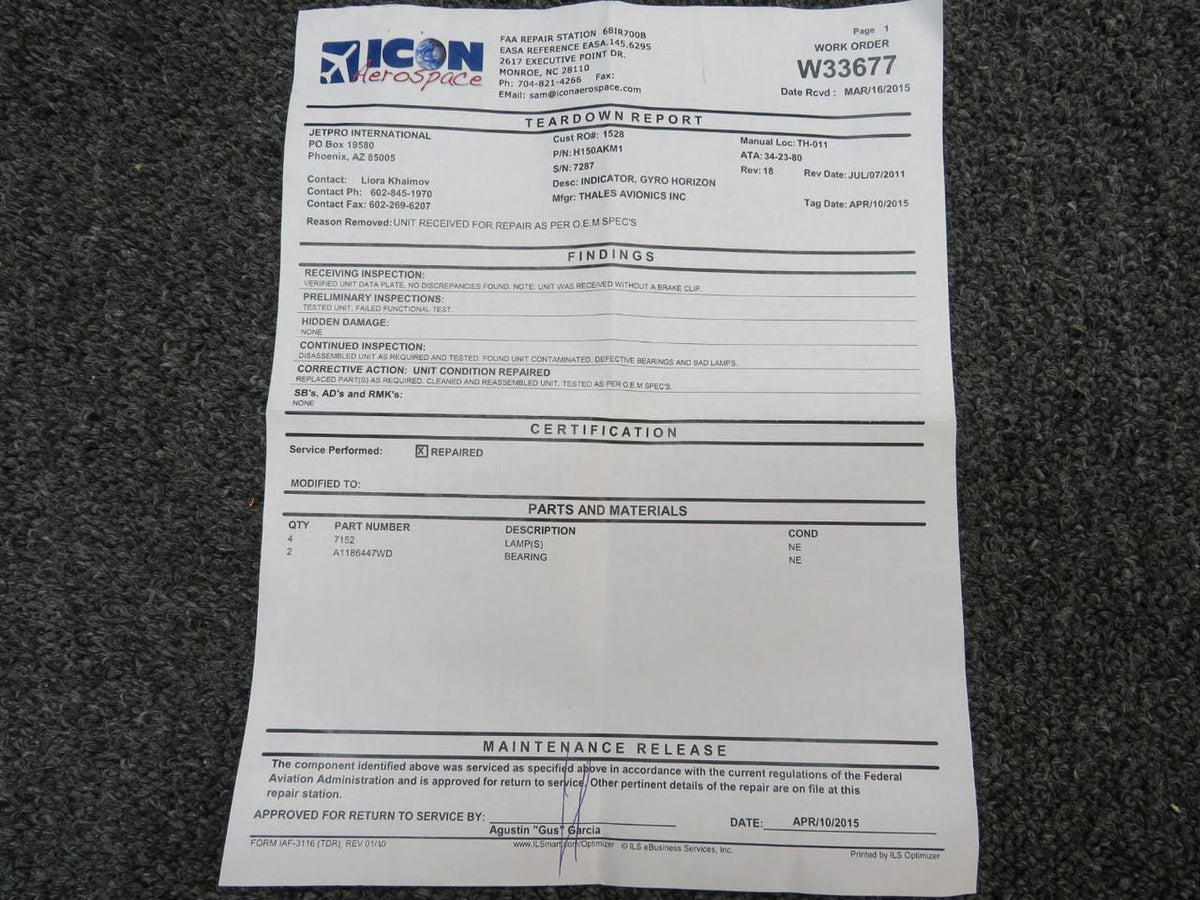 Thales H150AKM1 Thales Standby Altitude Indicator With 8130-3 (Repaired)