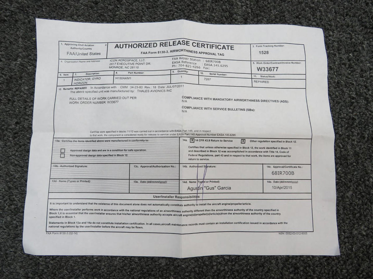 Thales H150AKM1 Thales Standby Altitude Indicator With 8130-3 (Repaired)
