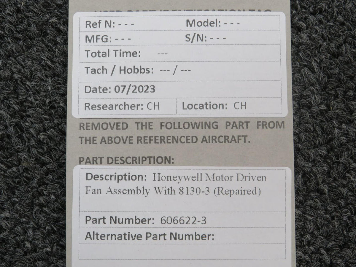 Honeywell 606622-3 Honeywell Motor Driven Fan Assembly With 8130-3 (Repaired)