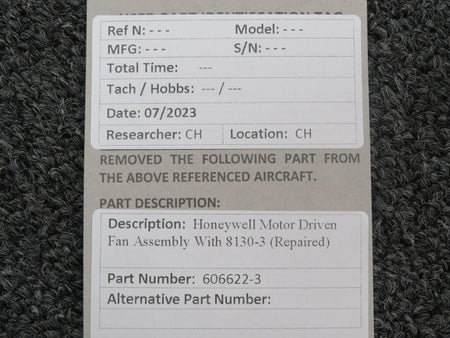 Honeywell 606622-3 Honeywell Motor Driven Fan Assembly With 8130-3 (Repaired)