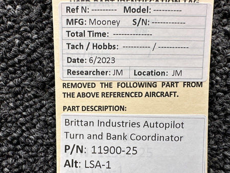 Brittain Industries 11900-25 (Alt: LSA-1) Brittain Industries Autopilot Turn and Bank Coordinator